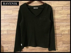 送料無料 RAVENIK Rock Steady レイヴニク ロックステディ 胸ポケ Vネック コットン ニット セーター Cotton Knit Sweater 黒 S