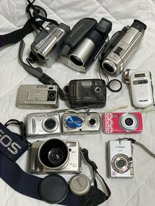 【RE-6】コンパクトデジタルカメラ ビデオカメラまとめて11台セット！Canon PC1084.PC1015,OLYMPUS μ-10.X-450,SANYO DMX-CG100/ヤマト80s