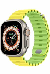 Apple Watchオーシャンバンド スポーツ アップルウォッチ バンド ベルト バックル付きの柔らかいシリコンバンド42/44/45/49mm 新色黄緑