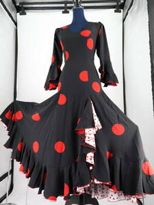 『送料無料』【美品 フラメンコ衣装】ブラック×ホワイト×水玉 HERMOSA IBERIA ドレス イベリア Flamenco タンゴ ワンピース