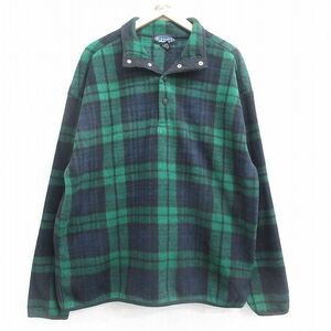 XL/古着 オールドネイビー OLD NAVY 長袖 フリース ジャケット メンズ 00s スナップT 緑他 グリーン タータン チェック ブラックウォッチ 2