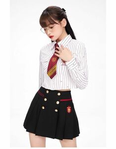 梗豆物語 ハリーポッター ホグワーツ寮別制服 ストライプショートブラウス グリフィンドール L [LO600-16]