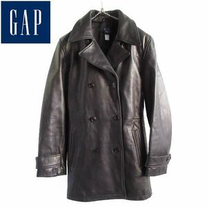 90s GAP オールドギャップ 肉厚 レザー ピーコート 黒 レディースM メンズS程度 レザージャケット ビンテージ d144-18-0013ZVW