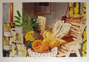 小枝 繁昭 （Shigeaki Koeda） “Fruits and Chair” オリジナル シルクスクリーン　直筆サイン