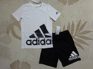 新品★送料込み!!★adidasアディダス★130★ビッグロゴ半袖Ｔシャツ(ホワイト白/ブラック)・快適素材!!ハーフパンツ(黒)★上下★即決