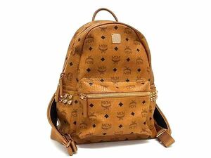 1円 ■極美品■ MCM エムシーエム モノグラム ヴィセトス柄 レザー リュックサック デイパック メンズ レディース ブラウン系 AY1672