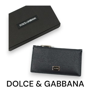 ドルチェ＆ガッバーナ　フラグメントケース　ジップカードケース　メタルプレート　ネイビー　DOLCE & GABBANA