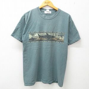 L/古着 半袖 ビンテージ Tシャツ メンズ 00s サメ クルーネック 緑系 グリーン 23may12 中古