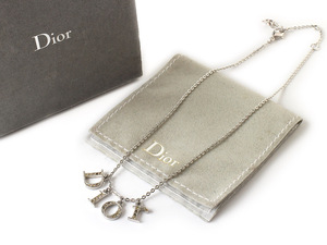 E10903 Christian Dior クリスチャンディオール ネックレス ヴィンテージ 箱付き diorロゴ シルバーカラー ラインストーン ペンダント