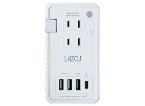 AC電源タップ＆USB充電器 最大出力50W ケーブル収納式タップ＆ACチャージャー Lazos L-PSAC-W2/6691