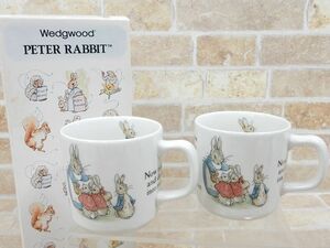 未使用品! WEDGWOOD/ウェッジウッド ピーターラビット ペア マグカップ 2客セット 旧刻印 【7419y1】