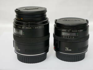 #7362 CANON EF compact-macro 50mm F2.5 24mm F2.8 キャノン レンズ2本 一眼レフフィルムカメラ用