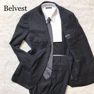 【極美品】Belvest バーニーズニューヨーク別注 スーツ ブラック 52 BARNEYS NEWYORK セットアップ ストライプ