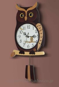 木質石英掛け時計フクロウかわいい掛け時計電池式 現代ファッション振り子壁時計ヨーロッパ式芸術創意時計家庭用応接間装飾