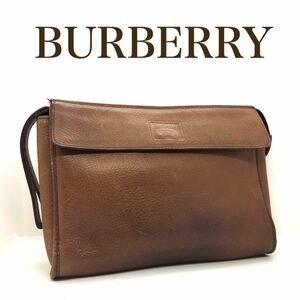 Burberrys バーバリー　セカンドバッグ クラッチバッグ　ロゴ型押し　レザー　内張りノバチェック　ブラウン