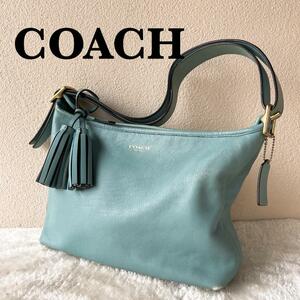 美品COACH コーチセミショルダーバッグトートバッグブルー青