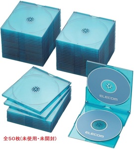【新品・50枚セット】CD/DVD/BDケース・2枚収納＆スリム(薄型)タイプ　CCD-JSCSW50(サンワサプライ製)青色透明