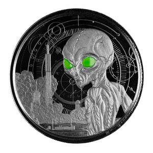 [保証書・カプセル付き] 2021年 (新品) ガーナ「宇宙人・エイリアン」純銀 1オンス ロジウム メッキ プルーフ 銀貨