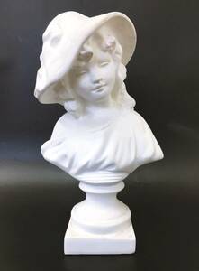 石膏像 石膏 置物 インテリア 飾 帽子少女 女の子 リボン オブジェ 女性 人形 アンティーク ホワイト石膏 可愛い 