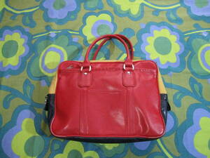 コムデ貴重 ギャルソン COMME des GARCONS 青山バッグ ハンドバッグ 赤×マスタード×ネイビー 合皮 使用少ないキレイ 38cm×28.5cm