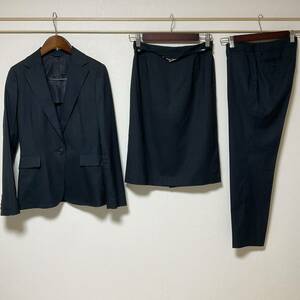 【超美品】ザスーツカンパニー　スカートスーツ　パンツスーツ　38 黒　ストライプ　OL ビジネス　セットアップ 3点