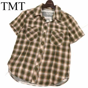 TMT ティーエムティー ビッグホリデー 春夏 ダブルガーゼ★ 半袖 ウエスタン チェック シャツ Sz.M　メンズ 日本製　I3T00347_7#A