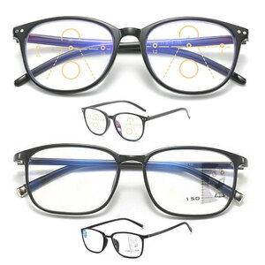 +1.0 遠近両用メガネ 2本セット ブルーライトカット老眼鏡 シニアリーディンググラス 男女兼用 ボストン スクエア クロスケース付 送料無料
