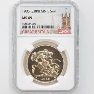 1985 英国 エリザベス2世 ソブリン 5ポンド 金貨 未使用 NGC MS 69 準最高鑑定 完全未使用品 イギリス 金貨
