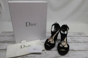 ★同梱不可【S送900円】　892　Christian Dior　クリスチャンディオール　パンプス　サンダル　チャンキーヒール　スエード　黒　34 1/2