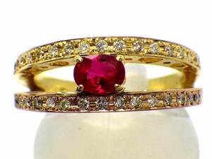 ルビー ダイヤモンドリング K18 6.5g 11.5号　Jewelry Ruby0.44ct Dia0.20ct Ring