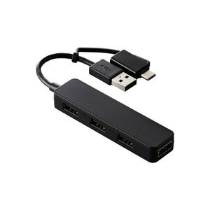 エレコム USB ハブ USB2.0 バスパワー スティックタイプ ケーブル長7cm ブラック U2H-CA4003BBK