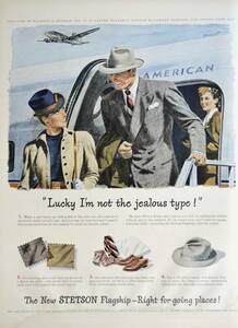 稀少！1940年代ステットソン・ハット広告/Stetson Hats/紳士帽子/男性ファッション/エアライン/15