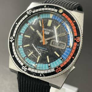 24D047　セイコーファイブ　SEIKO　5　スポーツ　6119-6050　自動巻き　AT　オートマ　21石　デイデイト　黒文字盤　メンズ腕時計　1円～