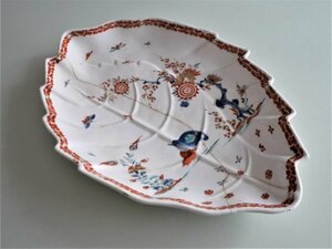 18世紀英国Bow窯　柿右衛門様式 鶉紋葉型大皿　Very Rare 18th century English Bow Kakiemon Two quail Leaf Shape Dish