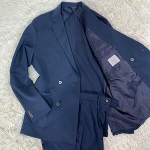 希少サイズ XL EDIFICE スーツ セット ダブル テーラードジャケット 背抜き パンツ メンズ エディフィス 紺 ネイビー オフィス カジュアル