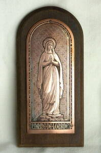 20世紀初期フランス ルルドの聖母 B.WICKER ヴィッケル作 小祭壇 オラトリー 無原罪の御宿り 細密グラヴュール N.D. de LOURDES 宗教美術