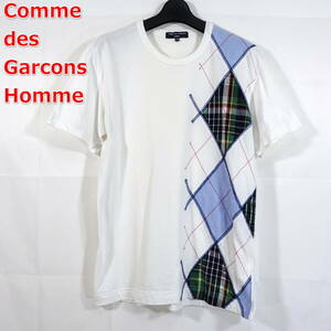 【良品】コムデギャルソンオム　アーガイルチェック貼り付けＴシャツ　COMME des GARCONS Homme　サイズＸＳ　白