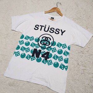【1円〜】希少Lサイズ STUSSY Tシャツ 8ボール ダイス ビッグロゴ グリーン×ホワイト ステューシー 