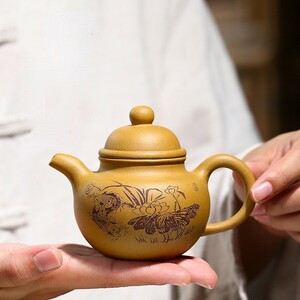 紫砂壺 中国茶器 極上品 本物 古美術品 煎茶器 朱泥急須 宜興産 茶壷 陶器 代物カンフーティー 手彫り 茶道 中国古玩 プレゼント lh729