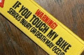 Warning！単車用 警告 キーリング】If you touch my bike, …/ 俺のバイクに触ったら痛い目見るよ。バイク セキュリティ ロック