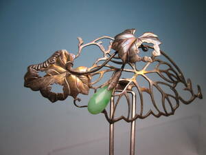 【江月】アンティーク・銀彫金細工 本翡翠飾りの花のかんざし 13,69g