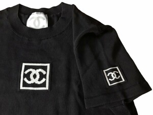 レア 未使用 vintage CHANEL 03A スポーツライン ココマーク 半袖 ニット P21671V01329 トップス Tシャツ カットソー 黒 ブラック Y2K