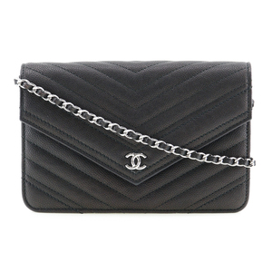 CHANEL シャネル シェブロン チェーンウォレット A84350 ショルダーバッグ レザー レディース【I120824001】中古