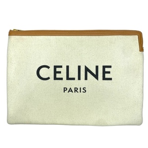 CELINE セリーヌ クラッチバッグ セカンドバッグ 手持ち鞄 ロゴ キャンバス レザー ブラウン アイボリー