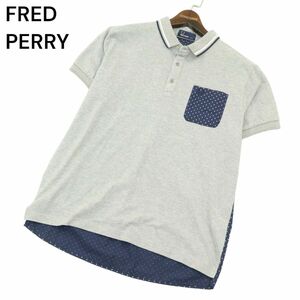 FRED PERRY フレッドペリー 春夏 ロゴ刺繍 ドット柄 布帛切替★ 半袖 鹿の子 ポロシャツ Sz.L　メンズ グレー 日本製　A4T03608_4#A