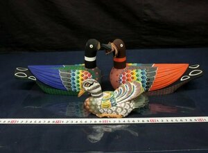 L5488 木製 木彫り デコイ DECOY 置物 インテリア 水鳥 ハンドペイント