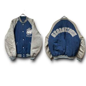 Georgetown HOYAS ジョーシワタウン ホヤス 中綿入り ナイロン リバーシブル ブルドッグ ワッペン付 ダウン スタジャン size L