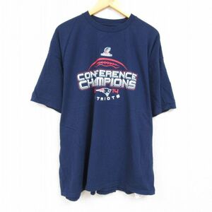 XL/古着 マジェスティック 半袖 Tシャツ メンズ NFL ニューイングランドペイトリオッツ 大きいサイズ コットン クルーネック 紺 ネイビ