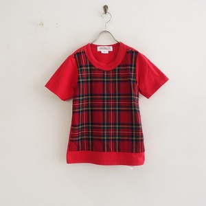 コムデギャルソンガール COMME des GARCONS GIRL *コットン×チェック半袖Tシャツ*M赤レッドカットソー(33-2403-420)【80D42】