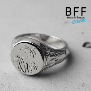 BFF ブランド パームツリー 印台リング スモール 小ぶり シルバー 18K 銀色 丸型 手彫り 専用BOX付属 (16号)